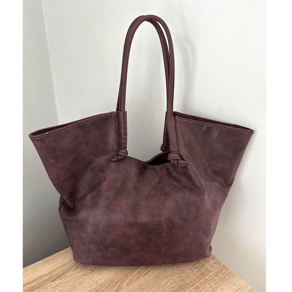 Anthropologie Kaitlyn Knotted Tote Bag Plum Purple Oversized Vegan Leather Hobo